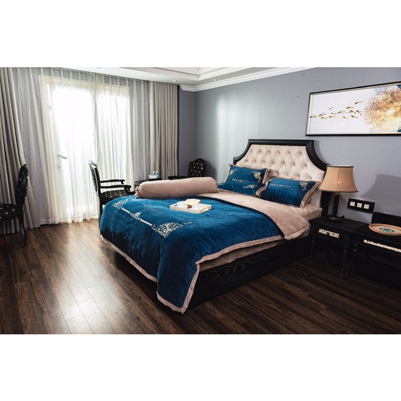 BỘ CHĂN GA GỐI NỈ NHUNG HOÀNG GIA CAO CẤP 5 MÓN(ga trần bông) Loại 1
