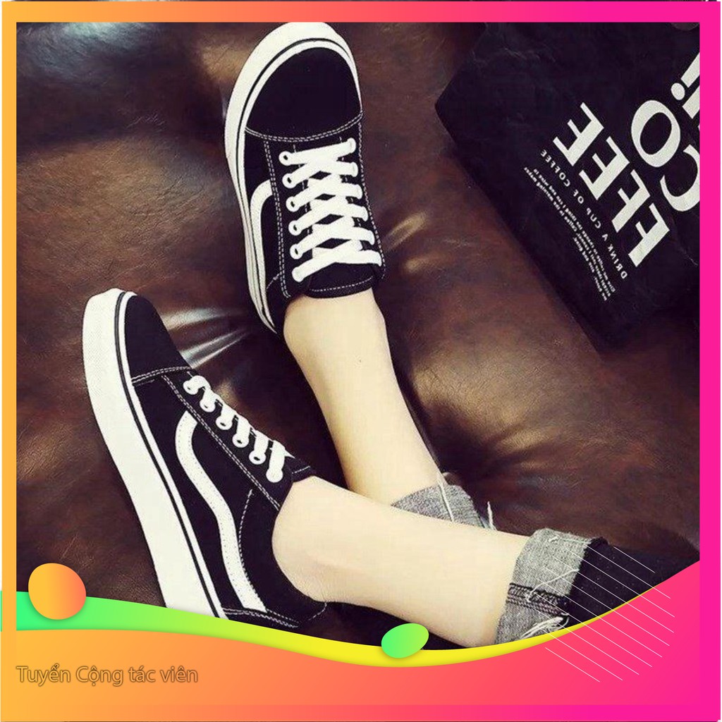 Xả HOT GIÀY VAN NAM NỮ MÀU ĐEN KẺ SỌC TRẮNG HOT TREND - GIÀY MINT STORE 👟 2020