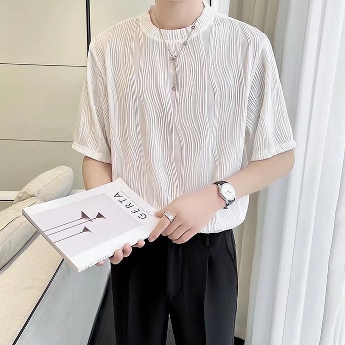 Áo Thun Tay Ngắn Cổ Tròn Màu Trơn Phong Cách Hàn Quốc Thời Trang Cho Nam Trang Cho Nam Simple Fashion áo phông nam form rộng vạch sọc lụa áo thun nam tay lỡ Nam