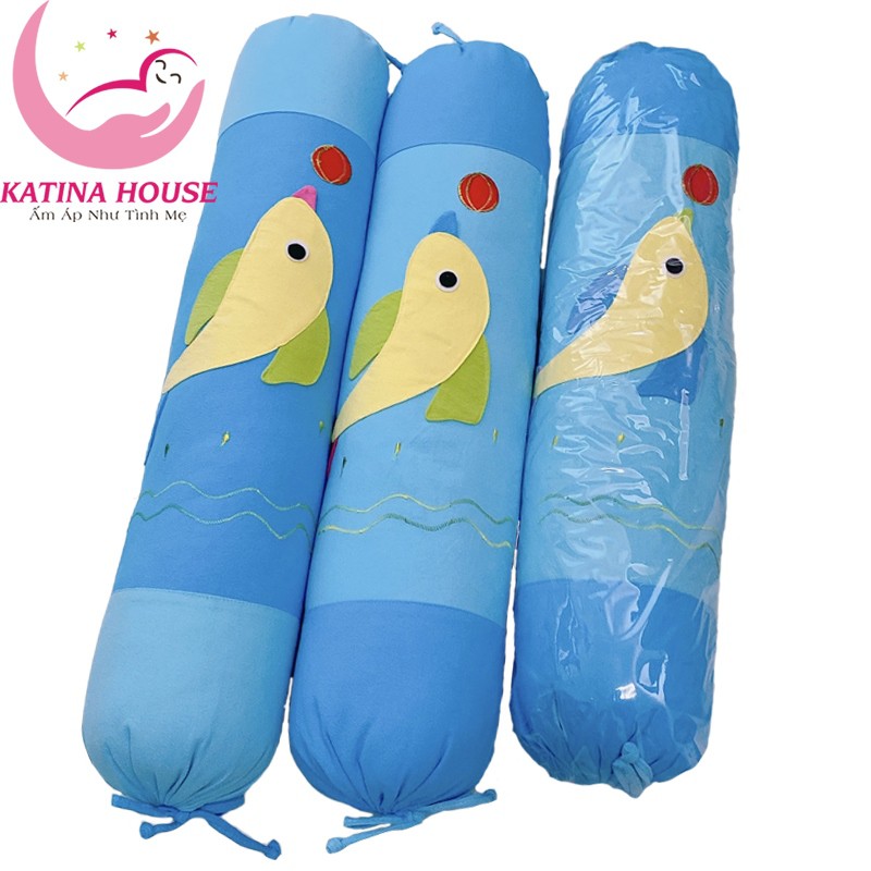 Gối ôm trẻ em dài 70cm, gối cotton mềm mại thoáng mát, họa tiết trên gối đắp hình cá đáng yêu, phù hợp cho bé từ 1 tuổi