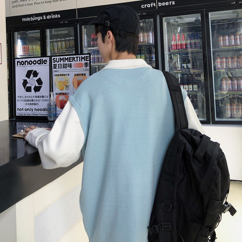 Áo Sweater Giả Hai Lớp Form Rộng Thời Trang Hàn Quốc Sành Điệu Cho Nam