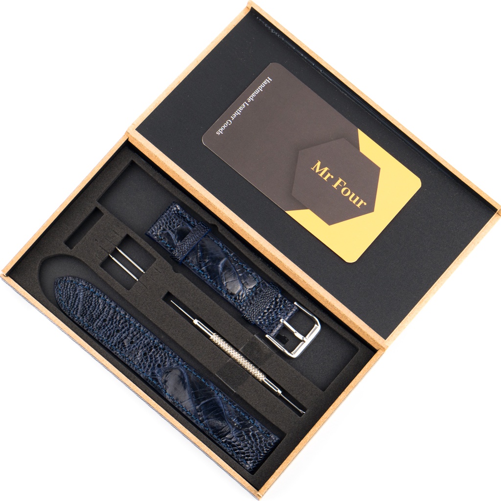 Dây Đồng Hồ Da Đà Điểu Màu Xanh Navy MrFour + Tặng Khóa + Bộ Tháo lắp