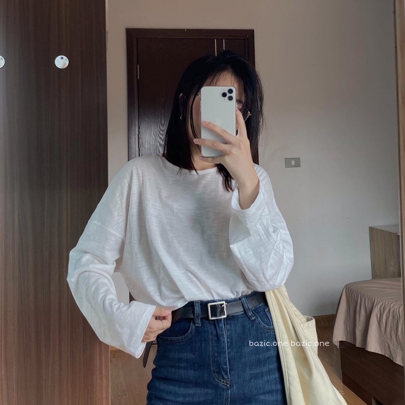 Áo phông dài tay cotton xước form oversize/ Áo phông giấy basic chất cotton xước nhiều màu dáng rộng [Ảnh thật/Sẵn]