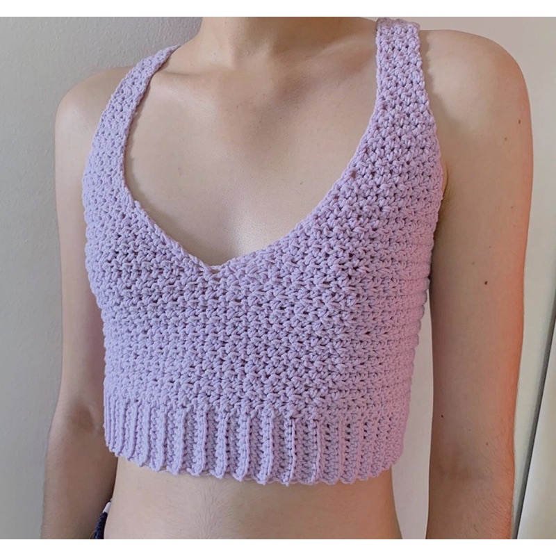 Áo croptop ba lỗ buộc dây lưng áo len móc handmade