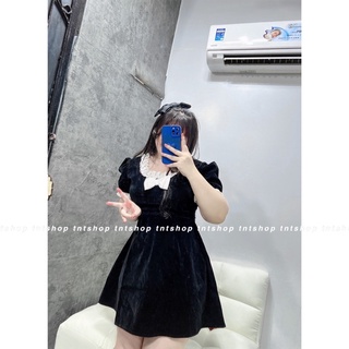 Đầm Nhung Cổ Phối Ren [ TNT SHOP BIGSIZE 60kg - 90kg ]