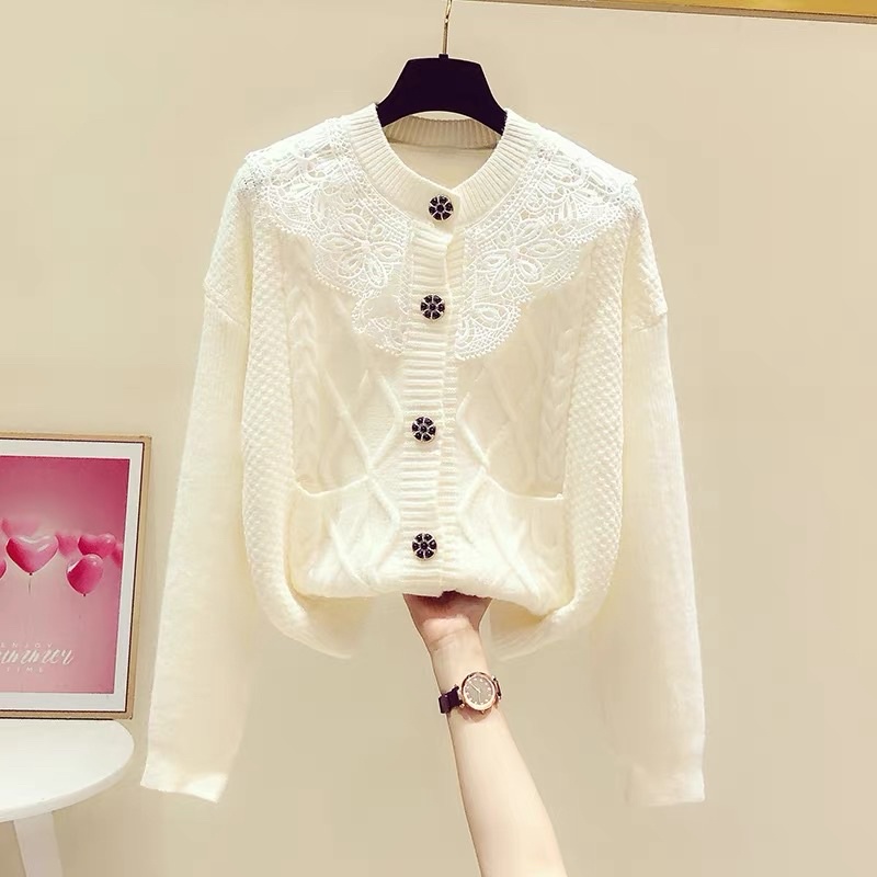 𝐂𝐎́ 𝐒𝐀̆̃𝐍. Áo Len Đan Nổi Viền Ren Ulzzang Siêu Hot