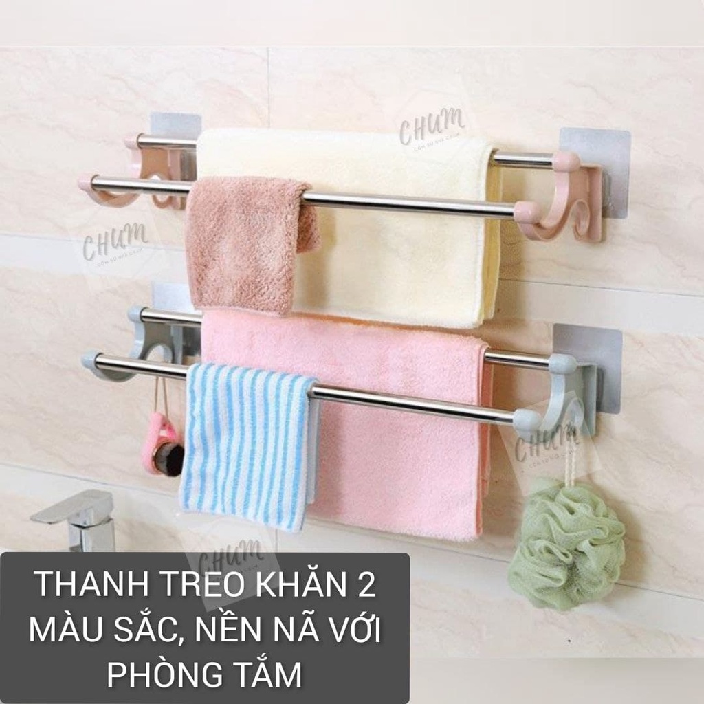 [Mã LIFEHLSALE2 giảm 10% đơn 0Đ] THANH TREO KHĂN INOX ĐÔI DÙNG TRONG NHÀ TẮM