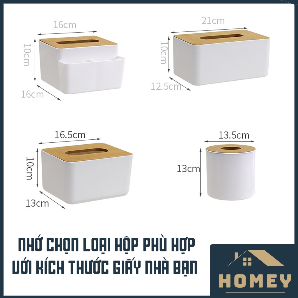Hộp đựng giấy ăn, hộp đựng khăn giấy để bàn nắp gỗ thương hiệu HOMEY