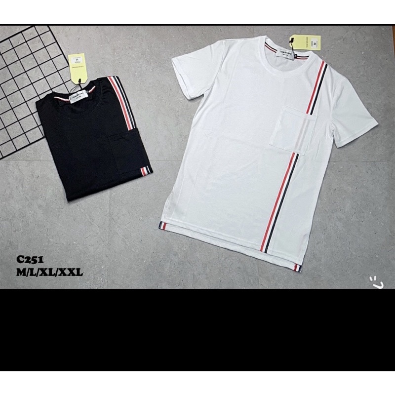 Áo cộc tay mùa hè Thom Brown thời trang, Áo cổ tròn phong cách trẻ trung hai mầu trắng đen cotton btshop từ 45 đến 75 kg
