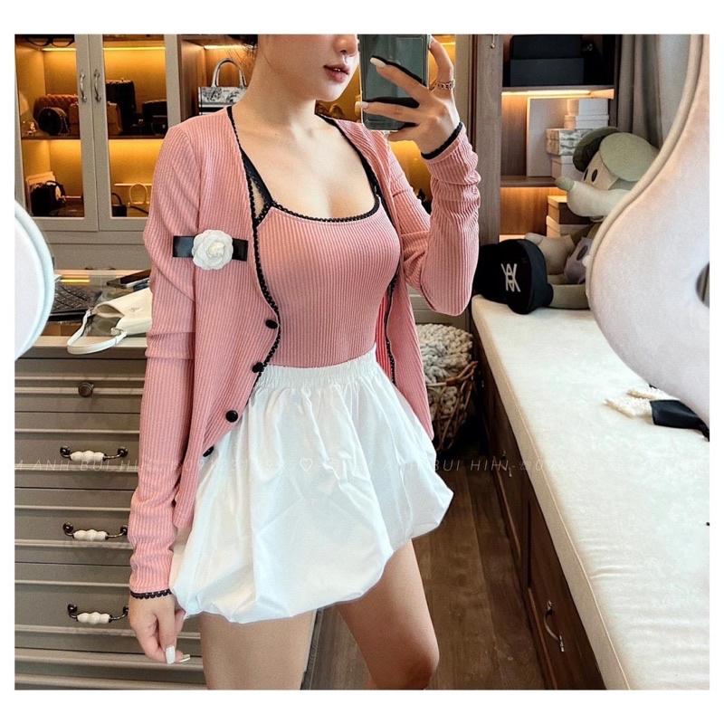 [ 𝐅𝐑𝐄𝐄 𝐒𝐇𝐈𝐏 ]  SÉT 3 MÓN KHOÁC LEN HỒNG MIX QUẦN BOM SIÊU XINH VẢI LEN TĂM QC
