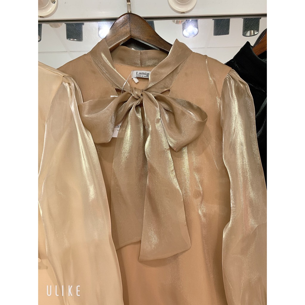 áo sơ mi tơ sống cổ nơ to bản 2 lớp- vải organza | BigBuy360 - bigbuy360.vn