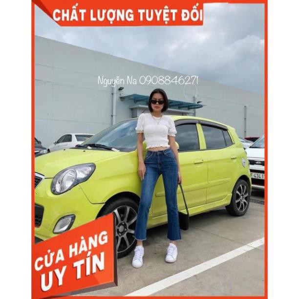 Quần jeans ống loe lửng 9 tấc 3 màu(đen-xanh nhạt-xanh đậm) ་