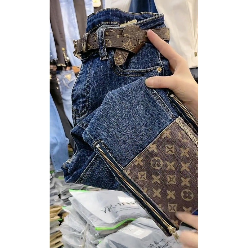 Quần Jeans Dài Lưng Cao Ống Đứng Co Giãn Thời Trang Xuân Thu Cho Nữ