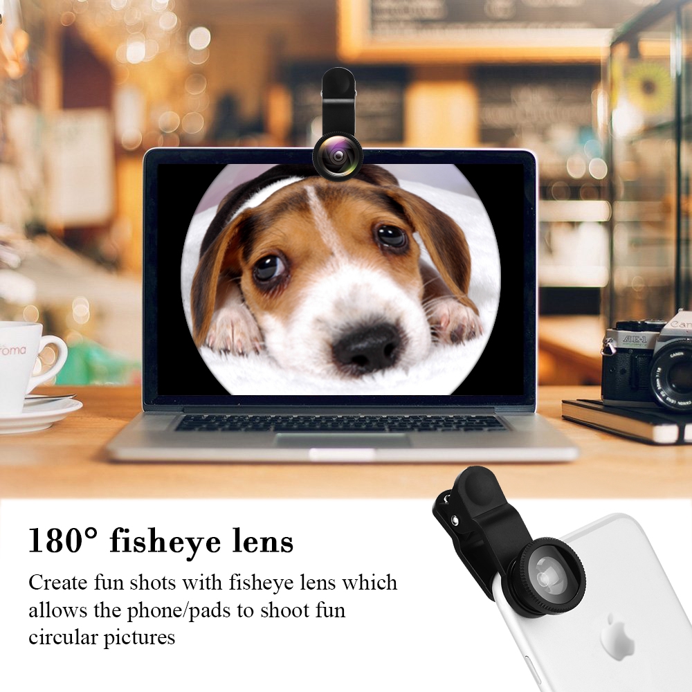 Bộ ống kính góc rộng + ống kính macro 3X + ống kính mắt cá 198 độ 3 trong 1 gắn camera điện thoại iPhone