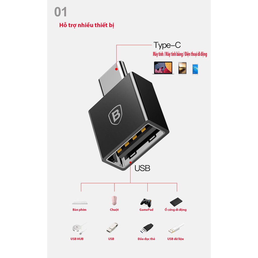 Đầu chuyển OTG USB Type C sang USB Baseus | BigBuy360 - bigbuy360.vn