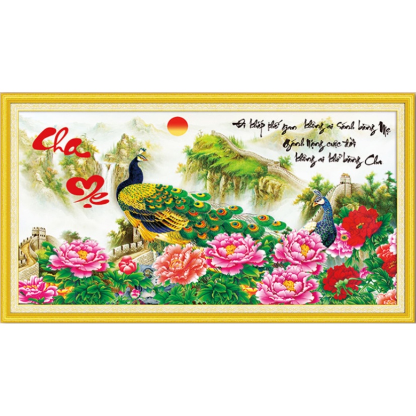 Tranh Đính Đá CHA MẸ (ĐÁ ABC CAO CẤP). Kích Thước: 1m x 55cm