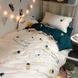 Bộ chăn ga và vỏ gối cotton poly mẫu quả dứa vàng