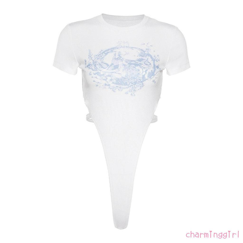 Bodysuit Nữ Ngắn Tay Cổ Tròn Hở Eo Quyến Rũ
