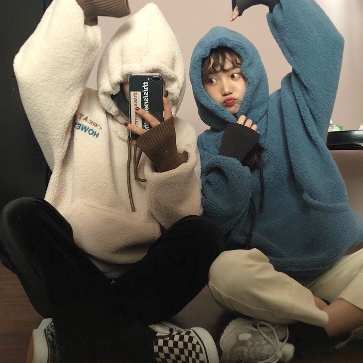 Áo hoodie nữ lông thêu Crew - Nana's House - Form to thụng chất mềm cổ áo bo len