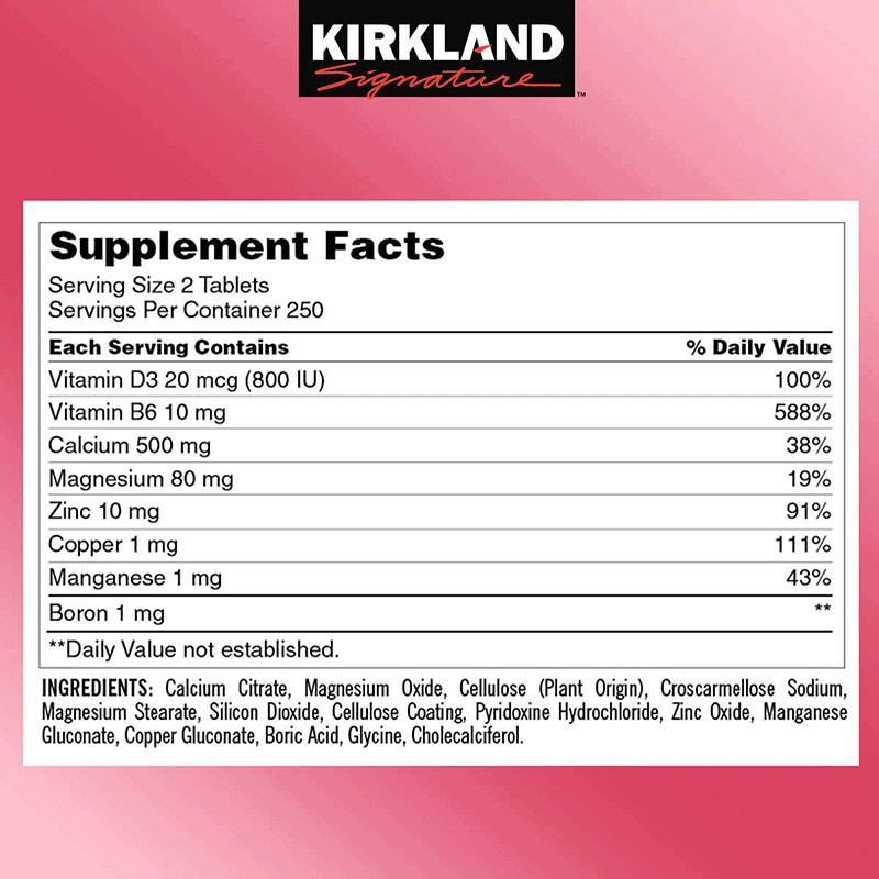 Viên uống chắc xương Kirkland Signature Calcium Citrate Magnesium And Zinc 500mg hộp 500 viên Maxwell