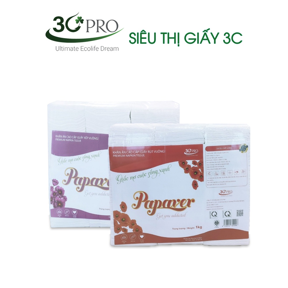 [COMBO] 10 Bịch Giấy ăn Nhà hàng Papaver bịch lớn 1kg, siêu mềm, siêu dai, 100% bột giấy nguyên sinh, không bụi