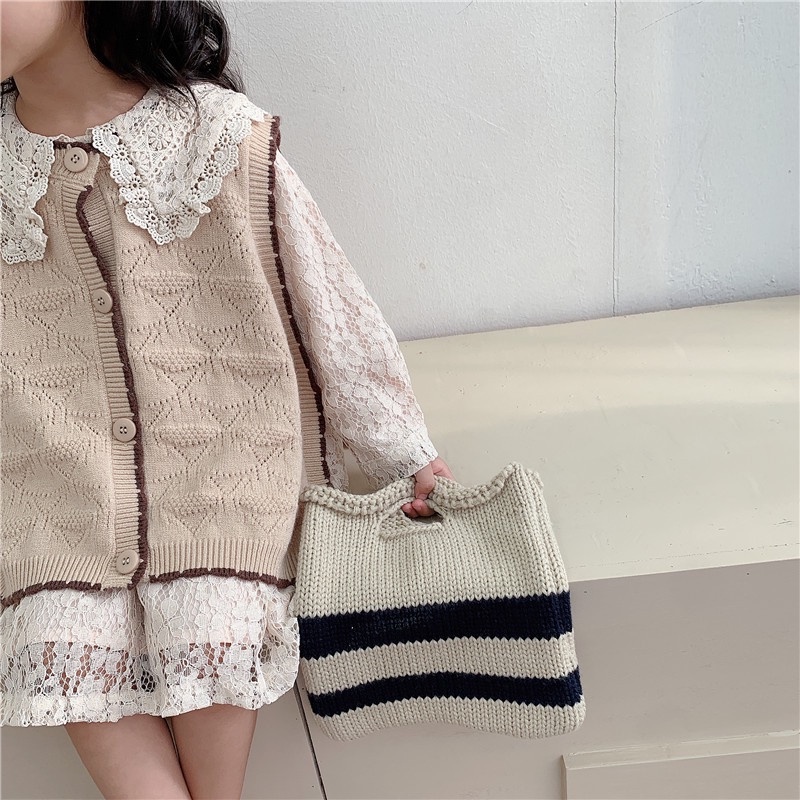 Túi Xách Đeo Vai Đan Len Kẻ Sọc Thời Trang Mùa Thu Hàn Quốc Mới 2022 Cho Bé