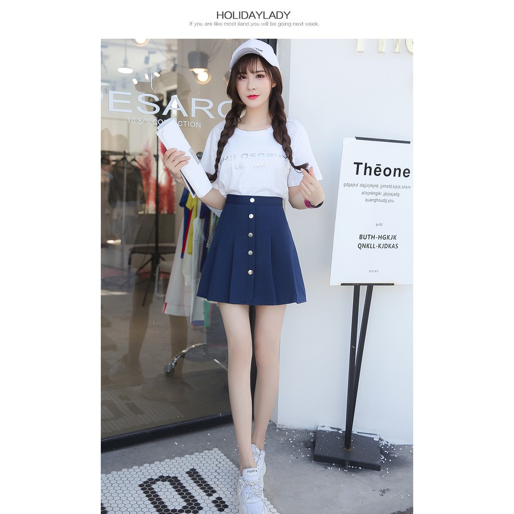 Chân váy xếp li lưng cao màu trơn thời trang | BigBuy360 - bigbuy360.vn