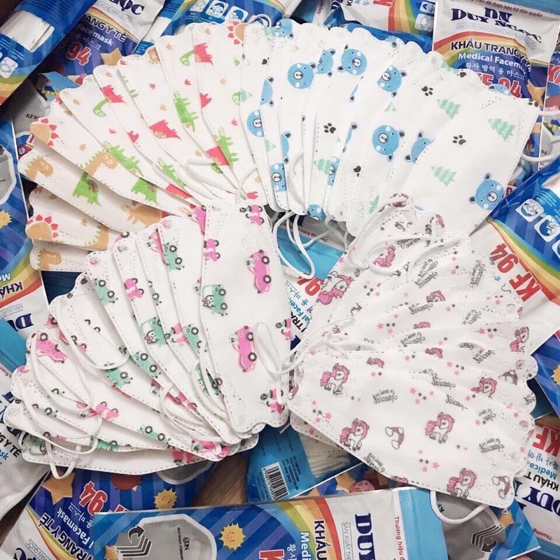 Túi 10 Khẩu Trang Trẻ Em 4D KF94 Hoạ Tiết Cho Bé Từ 1-8 tuổi