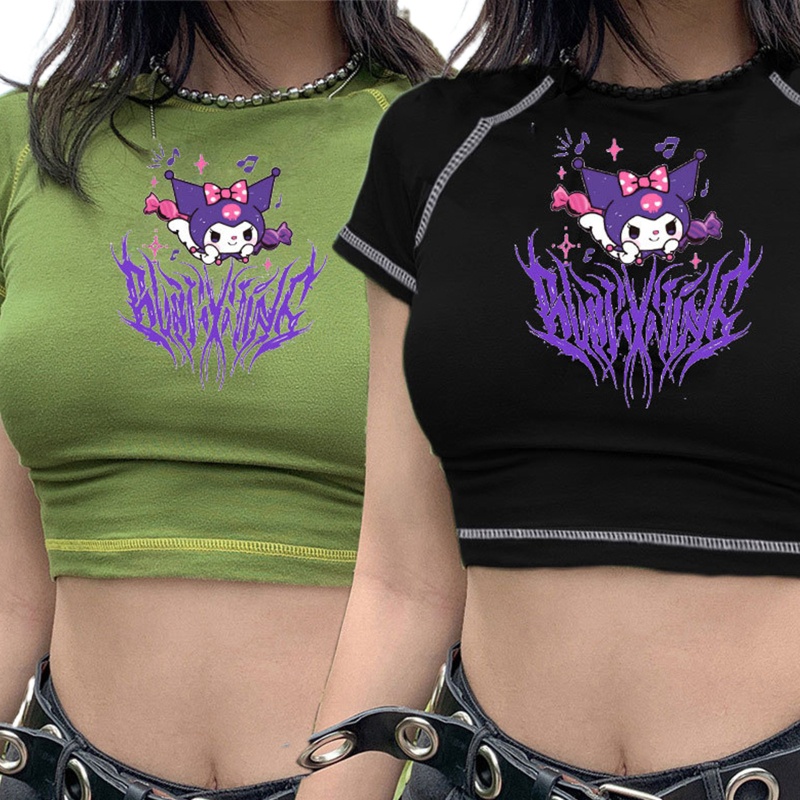 Áo Thun Crop Top Tay Ngắn In Họa Tiết Hoạt Hình Phong Cách Harajuku Nhật Bản Thời Trang Mùa Hè Cho Nữ