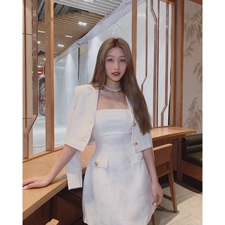 Set dạ Tweed áo vest lửng, váy 2 dây - Lexi Set