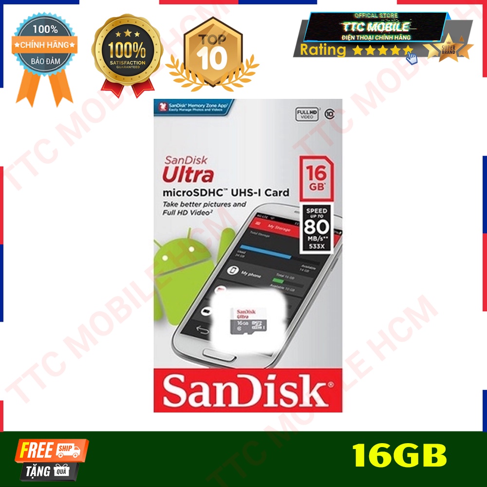 Thẻ nhớ SanDisk Ultra microSDHC UHS-I 16GB