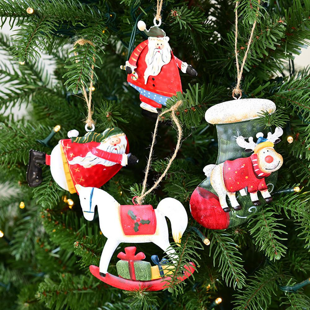 Phụ Kiện Treo Trang Trí Giáng Sinh Bằng Sắt Sơn Màu Họa Tiết Ông Già Noel Tuần Lộc