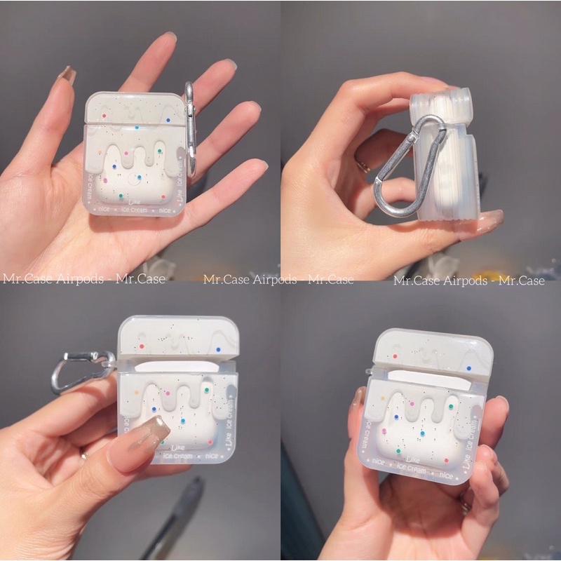Case Airpods 1/2 /Pro/Ap3 Vỏ Ốp Tai Nghe Nhựa Dẻo Hình Kem Tuyết Trắng - Mr.Case