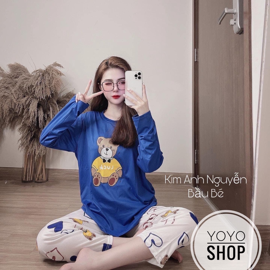 Đồ bộ thun tay dài Quảng Châu, pijama quần dài, đồ mặc ở nhà họa tiết hoạt hình dễ thương thun mềm mịn YoYo | BigBuy360 - bigbuy360.vn