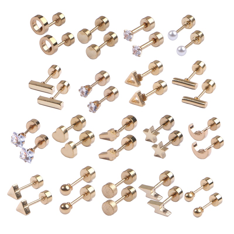 Set 18 Đôi Khuyên Tai Bằng Thép Không Gỉ Không Gây Dị Ứng