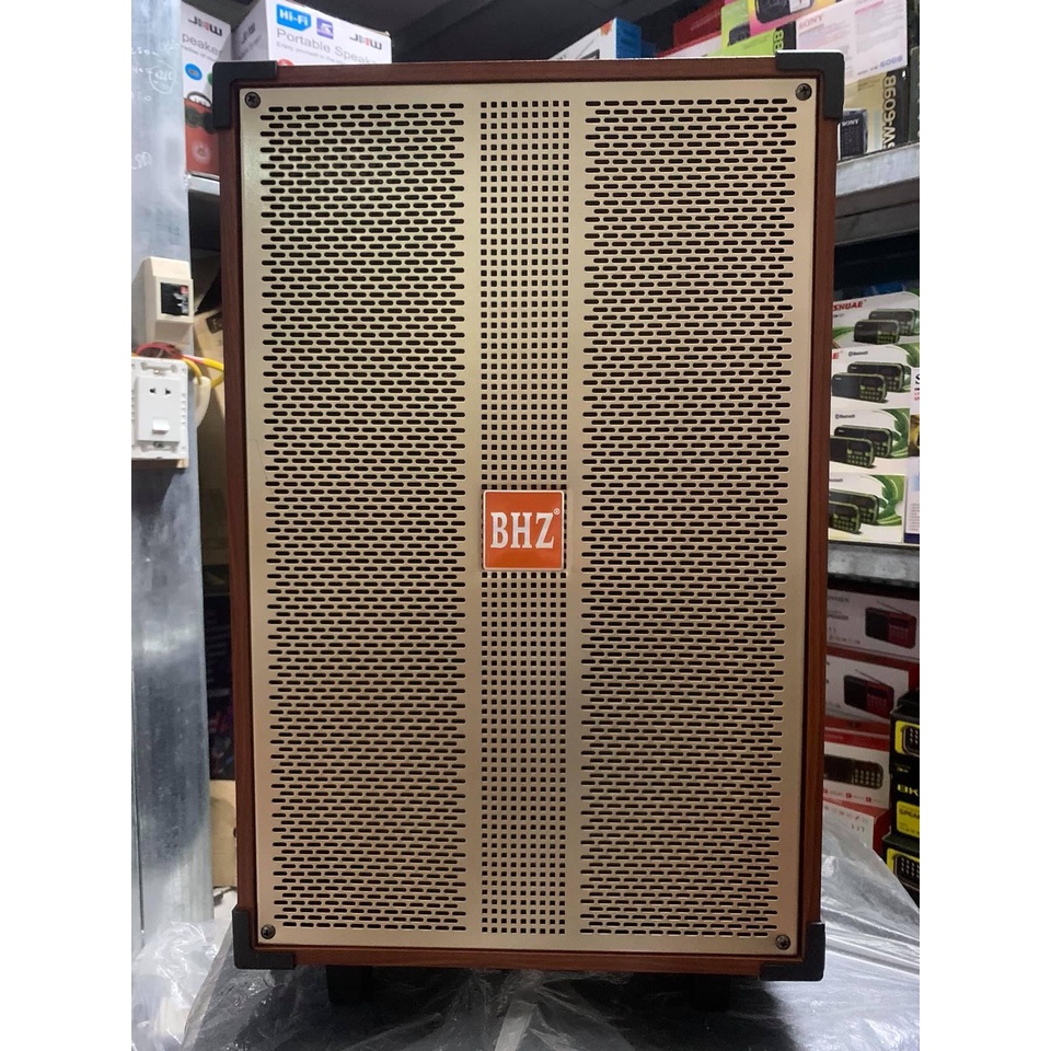 Loa karaoke mini hát cực hay, loa bluetooth giá rẻ  thùng gỗ, tặng kèm 2 micro không dây