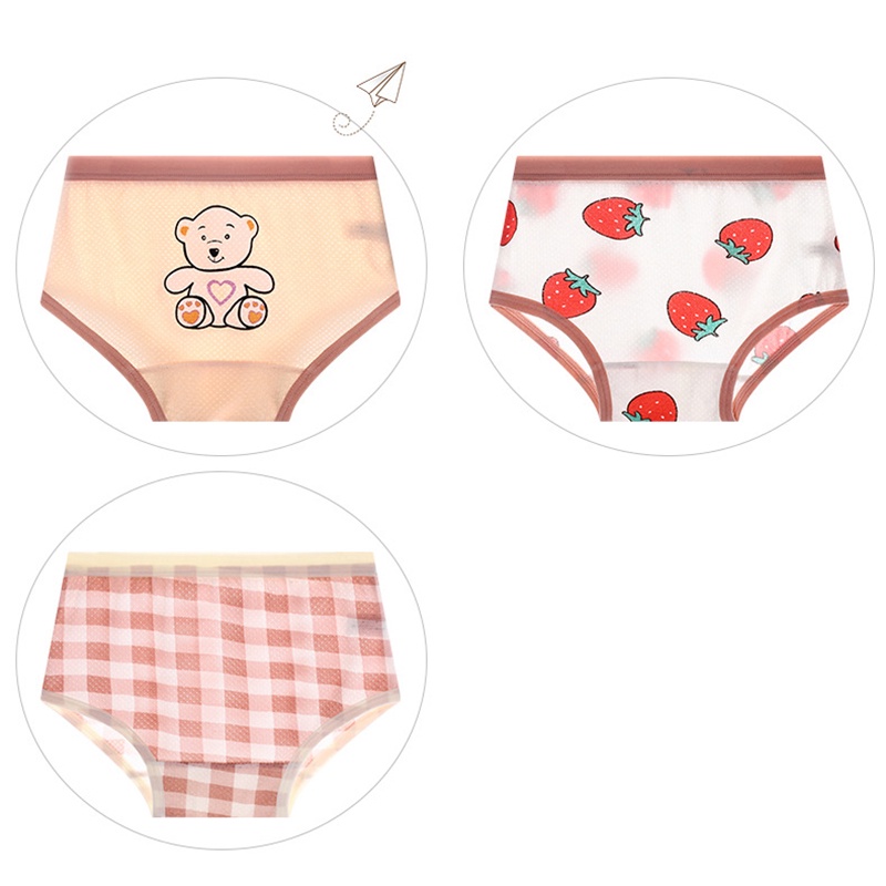 3 quần lót boxer bằng vải cotton có in hoạt hình gấu thỏ dễ thương dành cho bé gái