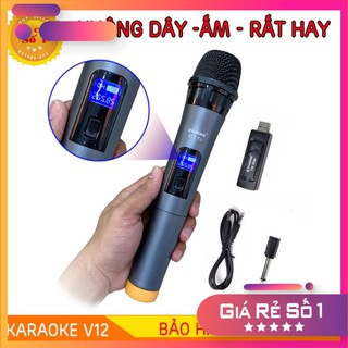 HỎA TỐC 2H - Mic Karaoke không dây V12 cho loa kéo, loa bluetooth karaoke, amply có màn hình hiển thị. Bảo hành 6 tháng