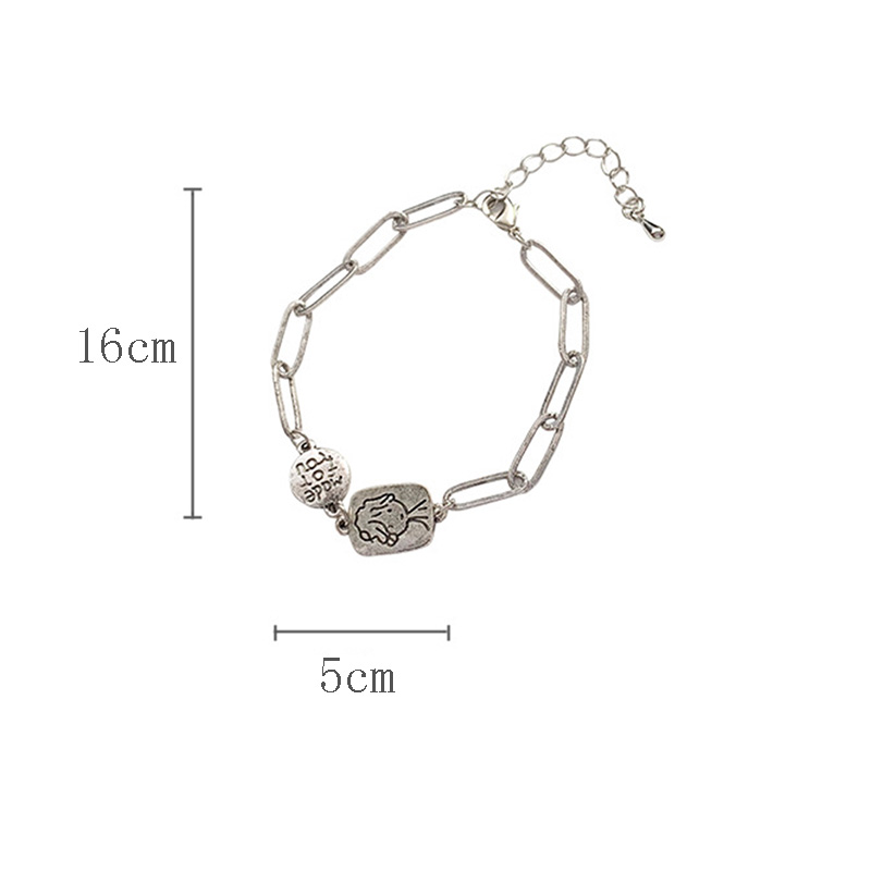 【QM】 INS Korea Men Women Cute Little Boy Hip Hop Square Figure Bracelet Geometric Round Letter Bracelet Girls Fashion Jewelry Accessories