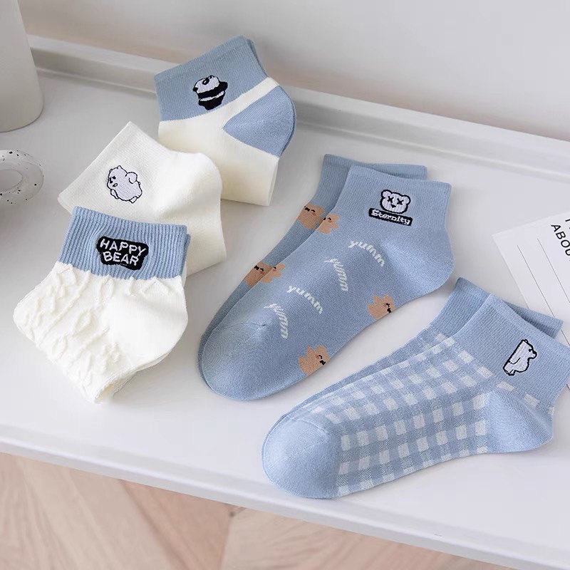 Tất nữ cổ ngắn họa tiết hình gấu happy bear dễ thương, phong cách trẻ trung, chất liệu co dãn, thấm hút mồ hôi