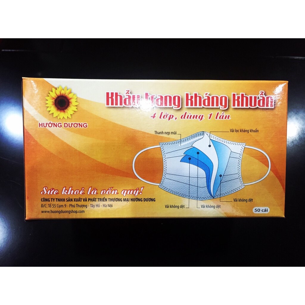 Khẩu Trang Y Tế Hướng Dương 4 Lớp Than Hoạt Tính - Hộp 50 Chiếc