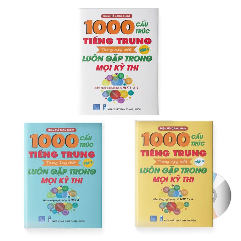 Combo 3 sách:1000 Cấu Trúc Tiếng Trung Thông Dụng Nhất Luôn Gặp Trong Mọi Kỳ Thi Tập 1 + Tập 2 + Tập 3 + DVD quà tặng