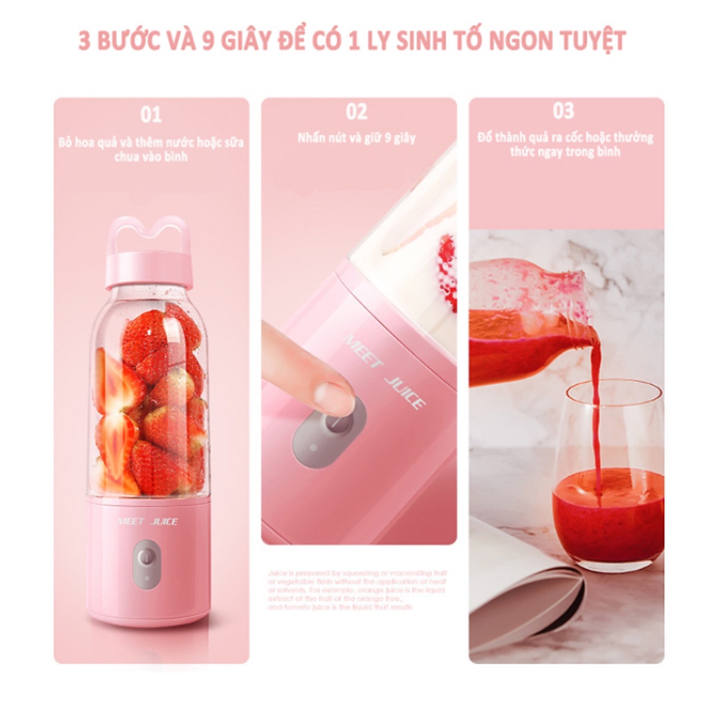 Máy xay sinh tố mini cầm tay Meet Juice 500ml 4 lưỡi dao hàng cao cấp xay tất cả các loại trái cấy