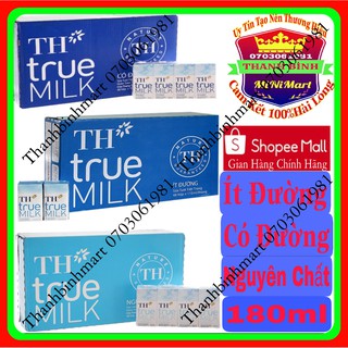 Sữa TH True Milk - Hộp to 180ml - Có đường - Ít Đường - Nguyên chất  Hàng date dài (Nguyên thùng 48 hộp)