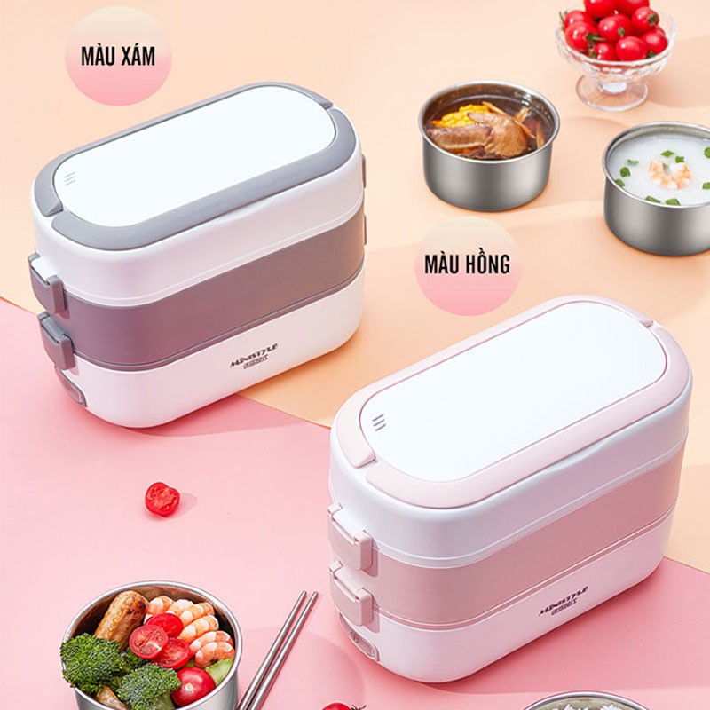 Hộp Cơm Cắm Điện Văn Phòng 3 Tầng 4 Bát Inox Có Chức Năng Giữ Nhiệt, Hâm Đóng Và Tự Nấu Chín Thức Ăn Cặp Lồng Điện VP