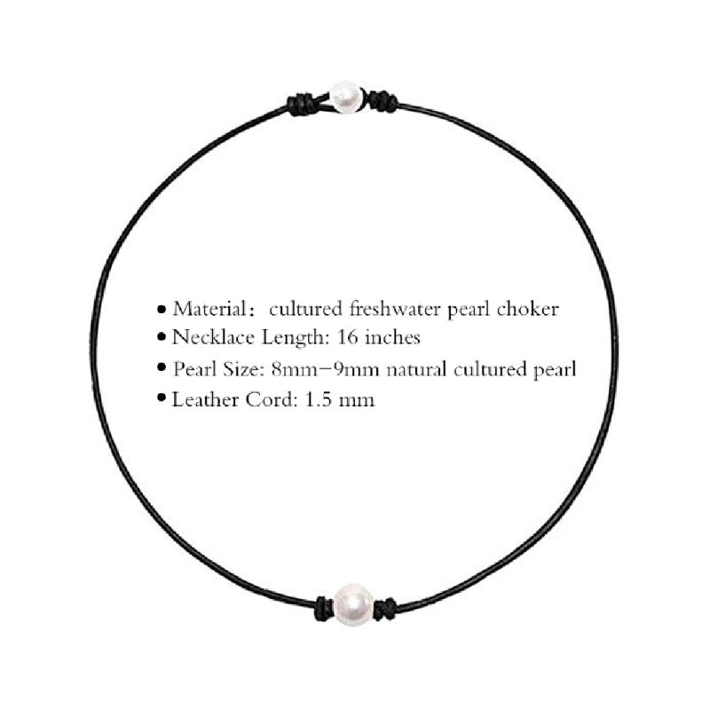 Vòng Cổ Choker Da Thật Màu Đen Đính Hạt Ngọc Trai Thủ Công ONERI Một Văn Hóa
