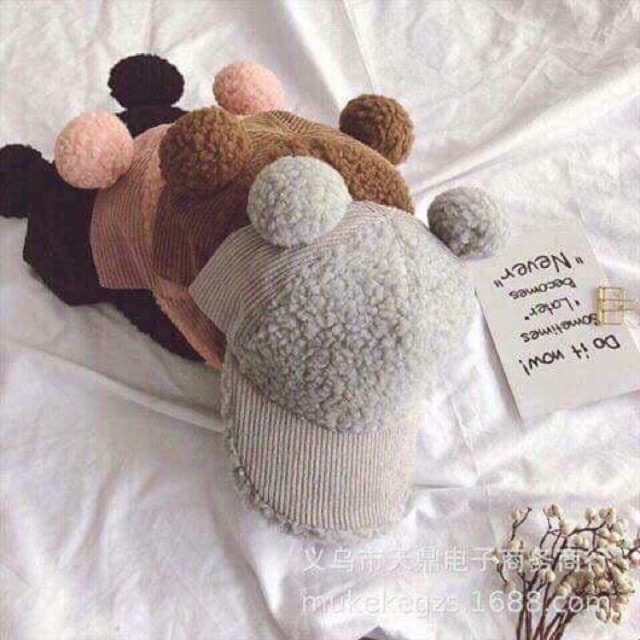 Mũ lưỡi trai lông cừu cho bé gái