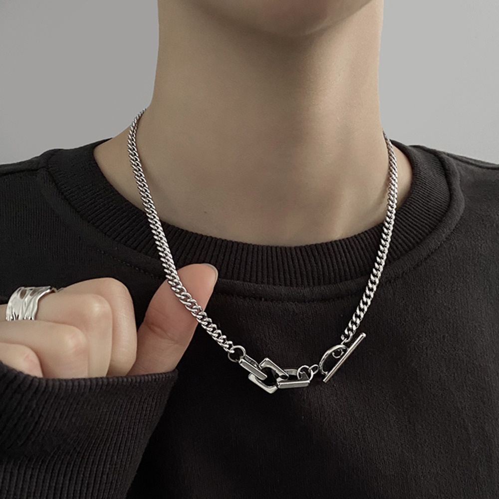 Vòng cổ kim loại mặt hình vuông phong cách hip hop đường phố