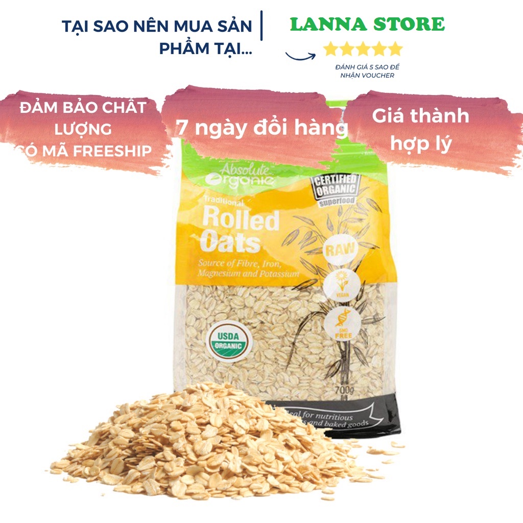 Yến Mạch Tươi Úc Absolute Organic Túi 700gr Đặc Biệt - Dùng Giảm Cân/ Cho bé ăn dặm/ làm đẹp da