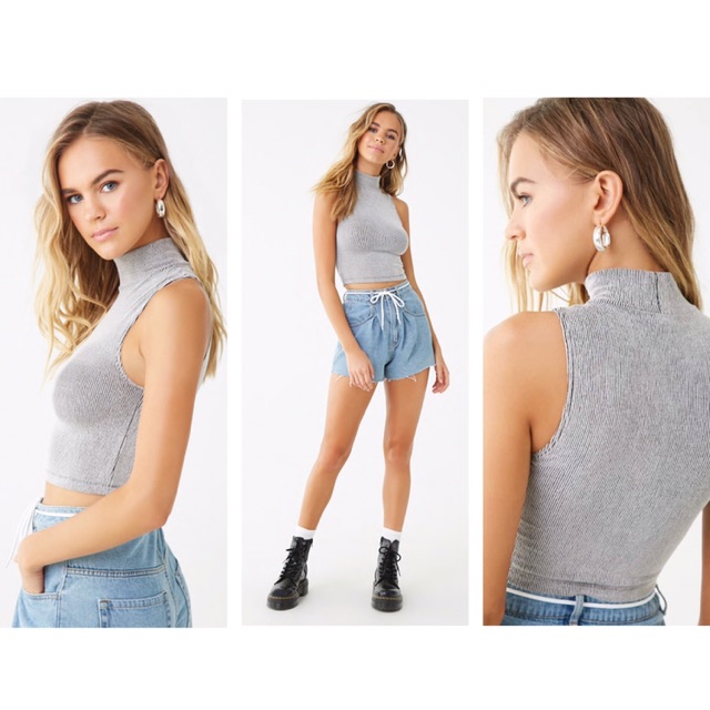 Áo Croptop Cổ 5p Tank Top Thun Gân F21